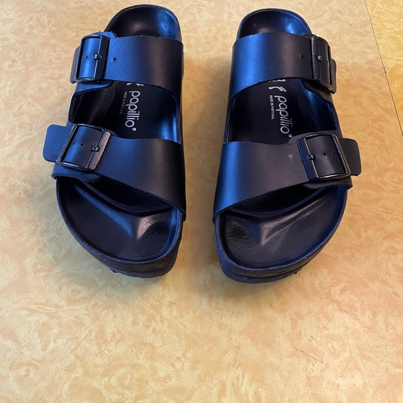 Papillio Birkenstock Black Leather Platform Sandals Size 41 - Picture 5 of 9